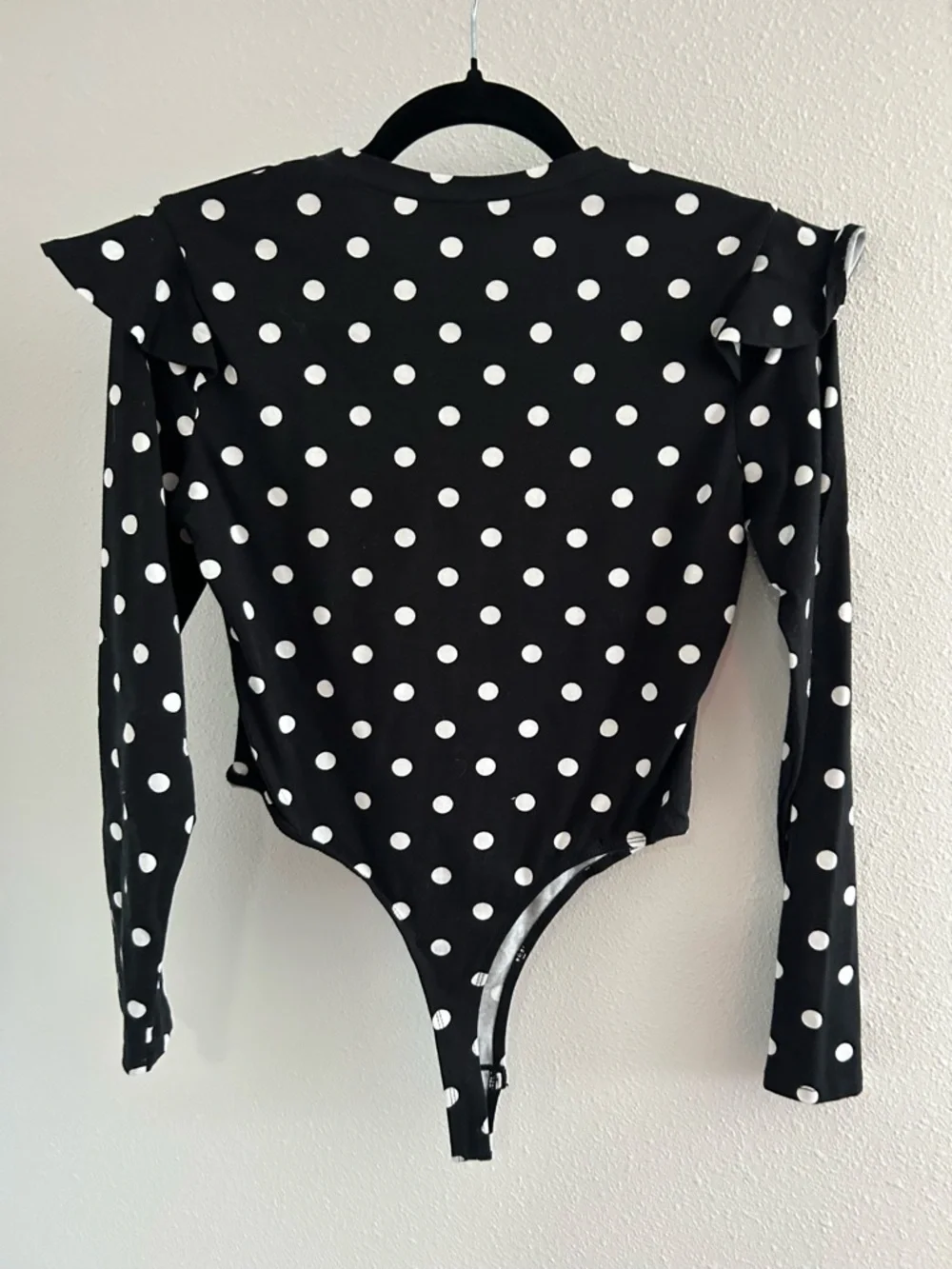 Lily White Black & White Polka Dot Ruffle Shoulder One-Piece